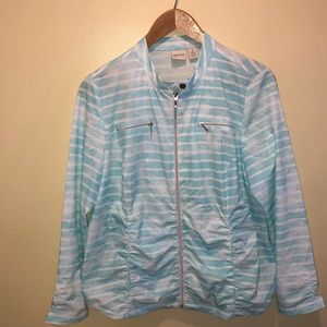 NWT Chico’s zip up aqua top. Runs small